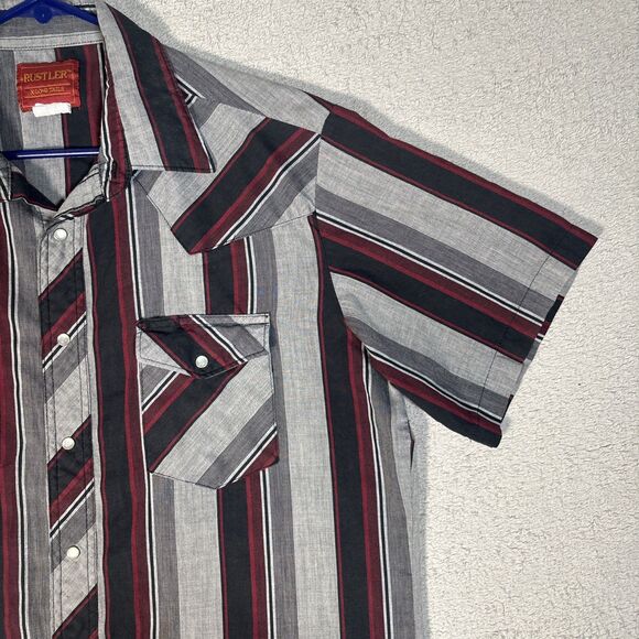Vintage Rustler Western Shirt Men’s L Pearl Snap Gray Black X Long Tails Yoke - Picture 4 of 13